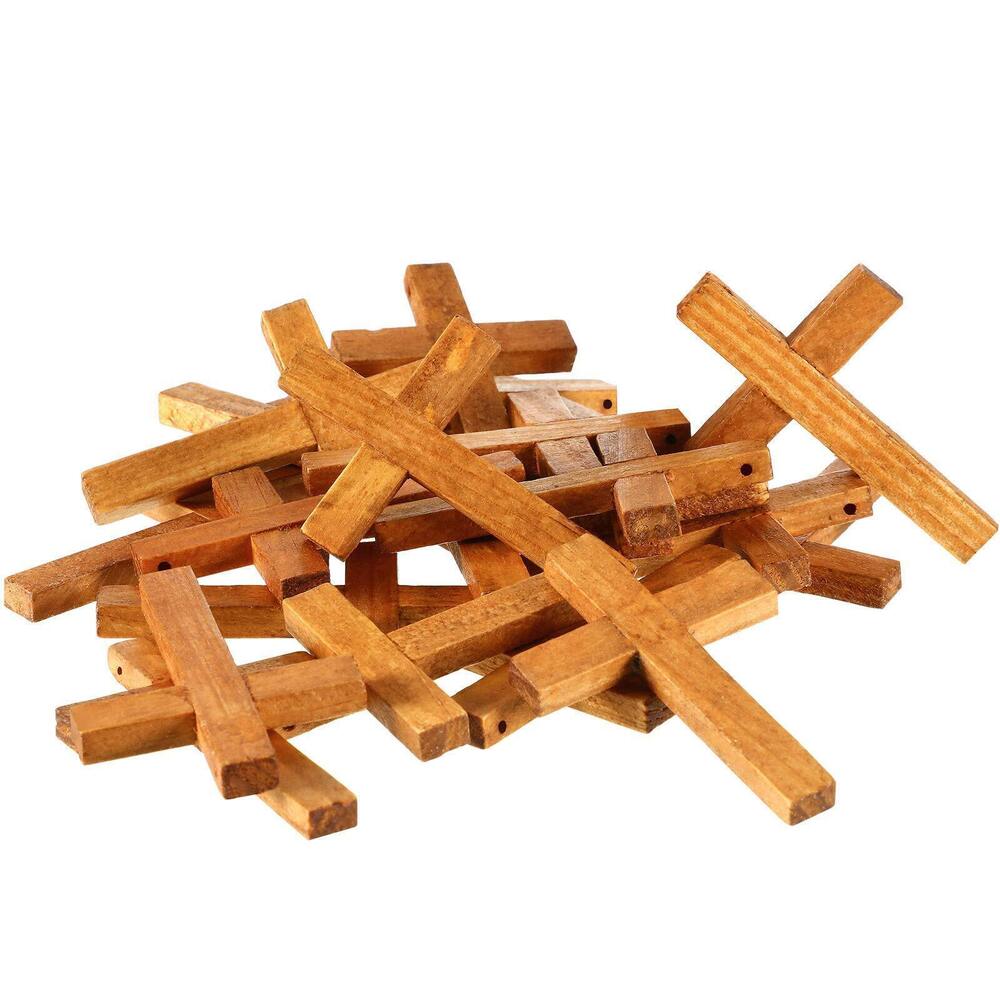 7019 24 Pieces Natural Wooden Cross Pendants Mini Cross Beads Bulk for DIY